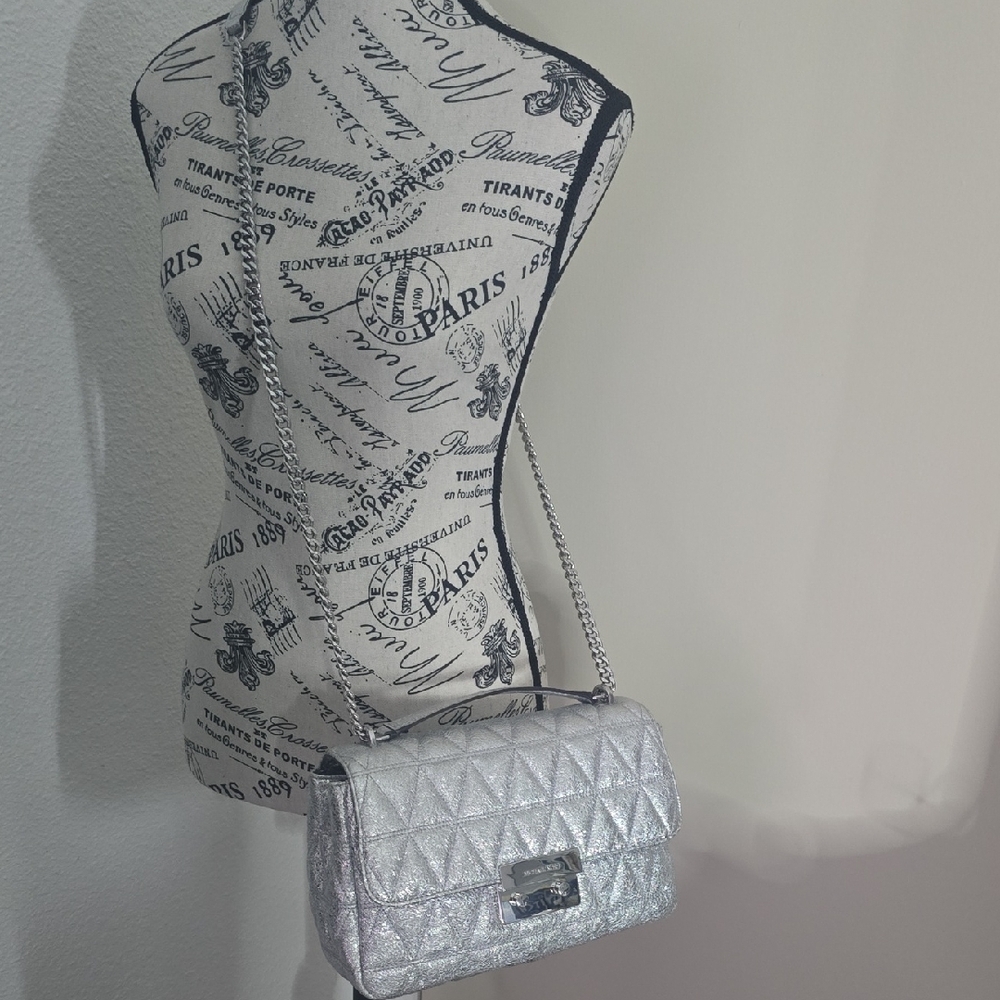 Michael Kors Silver Quilted Shoulder Bag
